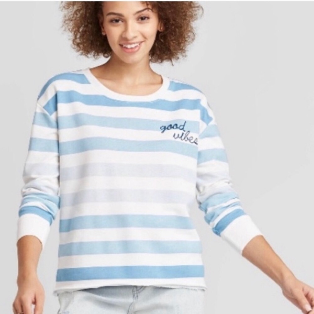 Doe Good Vibes Striped Embroidered Sweatshirt